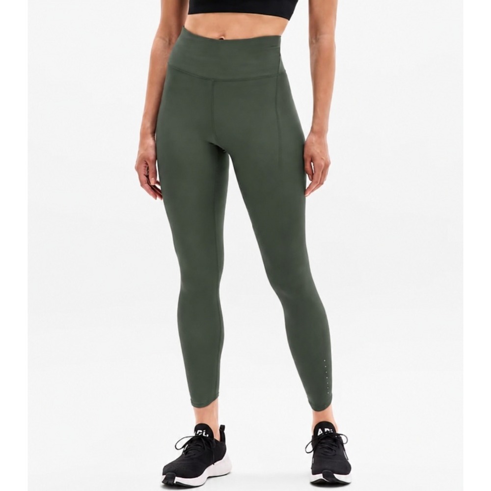 Athleta Pacesetter 7/8 Tight Leggings Olive Green Size Small Reflective Running